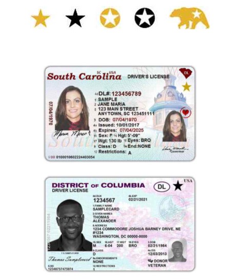Imagen que muestra las marcas para reconocer una licencia Real ID