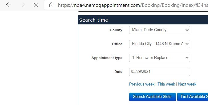 cita para renovar la licencia de conducir en Florida
