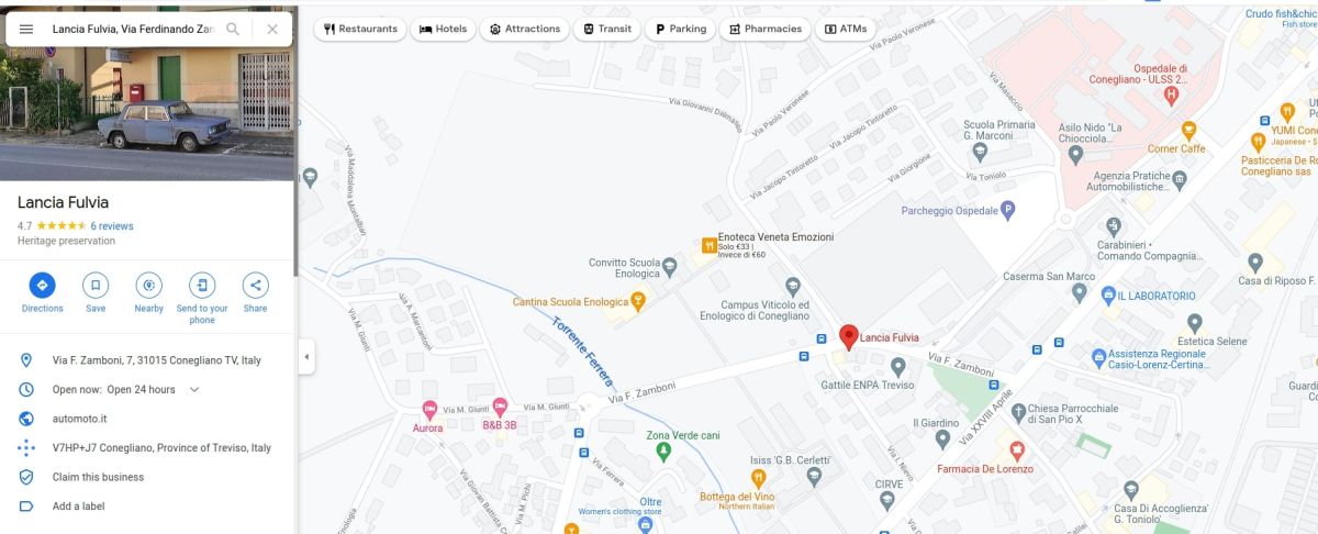Lancia Fulvia en Google Maps