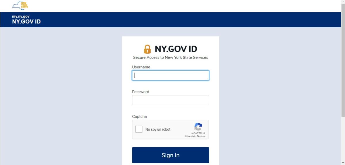 Captura de pantalla del sistema de trámites online del DMV New York