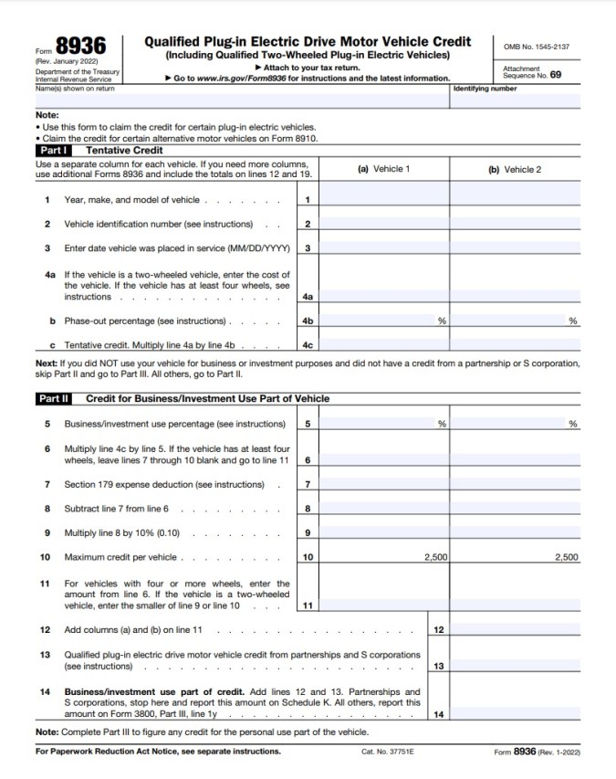 Captura de pantalla del formulario de solicitud del crédito fiscal para vehículos eléctricos