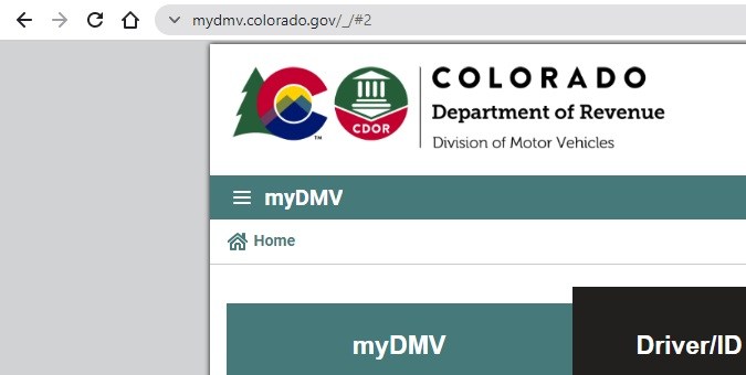 Captura de pantalla del sistema para renovar licencias del DMV de Colorado.