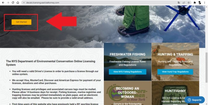 Captura de pantalla de la página oficial del Departamento de Conservación Ambiental de Nueva York.