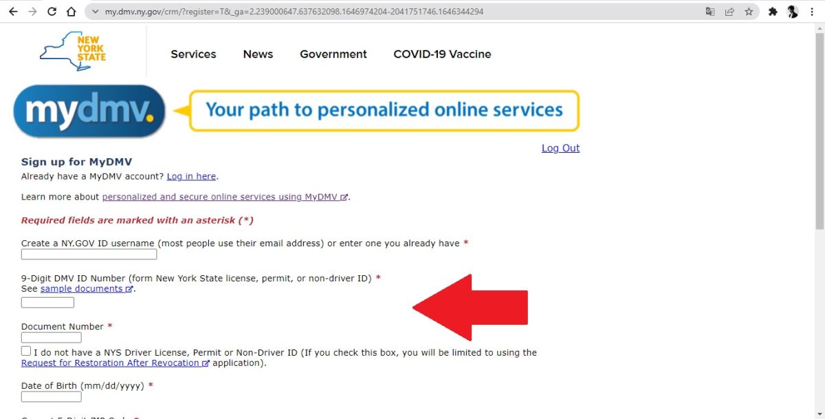 Captura de pantalla de la página oficial del DMV de Nueva York.