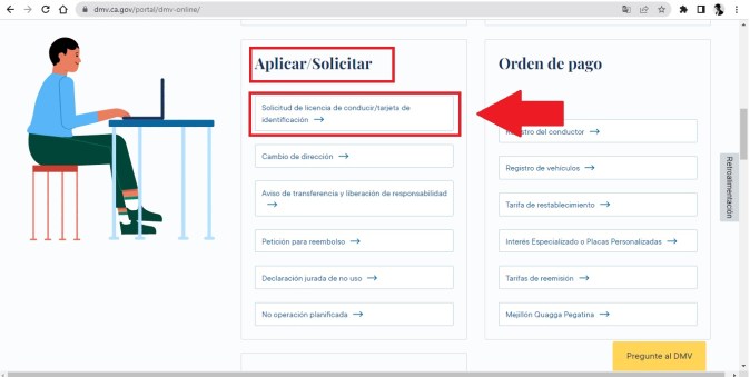 solicitar en línea una licencia de conducir en California