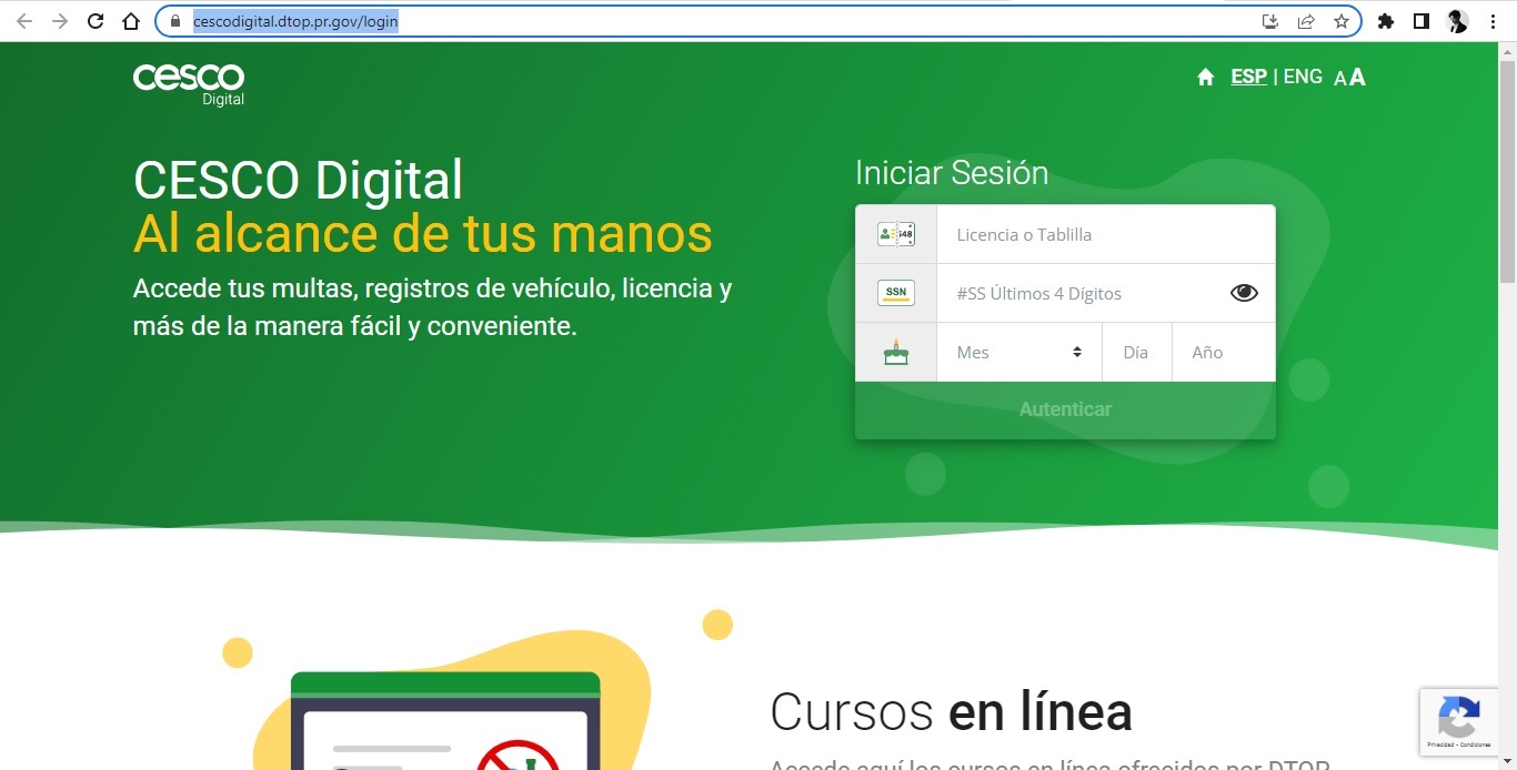 Captura de pantalla del sitio web oficial de la app CESCO digital