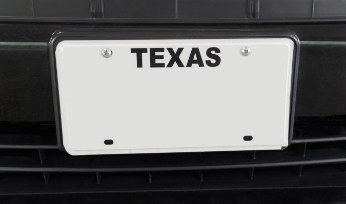 Foto de una placa de matrícula de Texas vacía