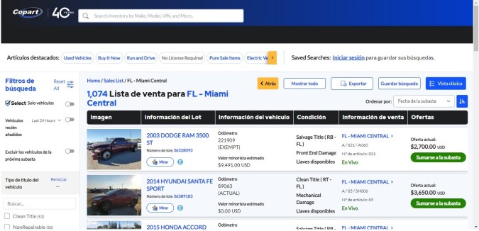 subasta de carros en miami quitados por la policia