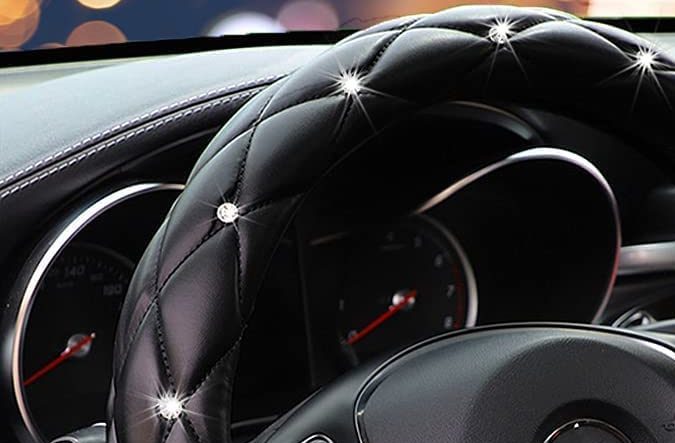 Yogurtck Diamond - Funda antideslizante de piel suave para volante.