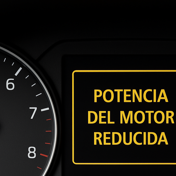 Mensaje de potencia reducida en el tablero de un auto moderno