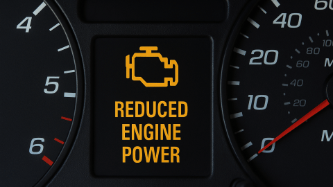 Mensaje de potencia reducida en el tablero de un auto moderno