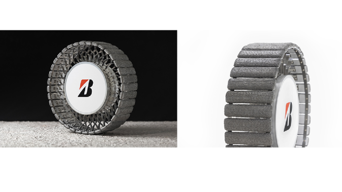 La banda de rodamiento de las llantas conceptuales de Bridgestone son de acero.