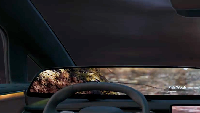 El interior de la Lucid Gravity Grand Touring 2026 tiene un diseño único.