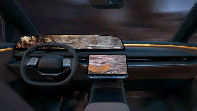 El interior de la Lucid Gravity Grand Touring 2026 tiene un diseño único.