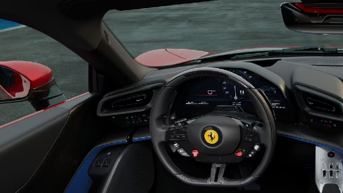 Ferrari 849 Testarossa tiene un interior centrado en la conducción.