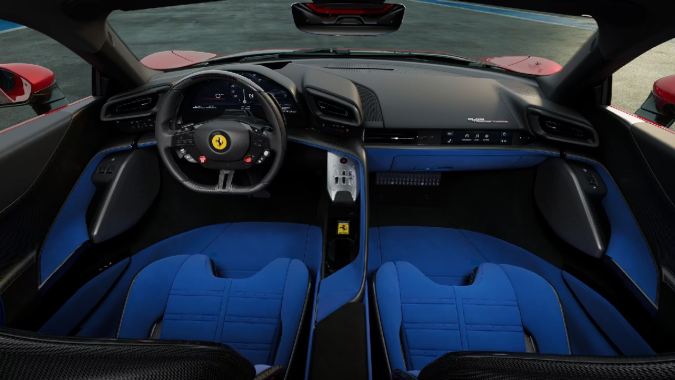 Ferrari 849 Testarossa tiene un interior centrado en la conducción.