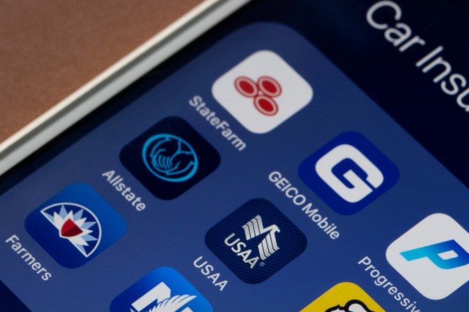 Assorted apps by American car insurance companies are seen on an iPhone