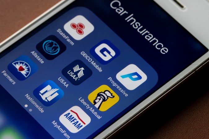 Assorted apps by American car insurance companies are seen on an iPhone