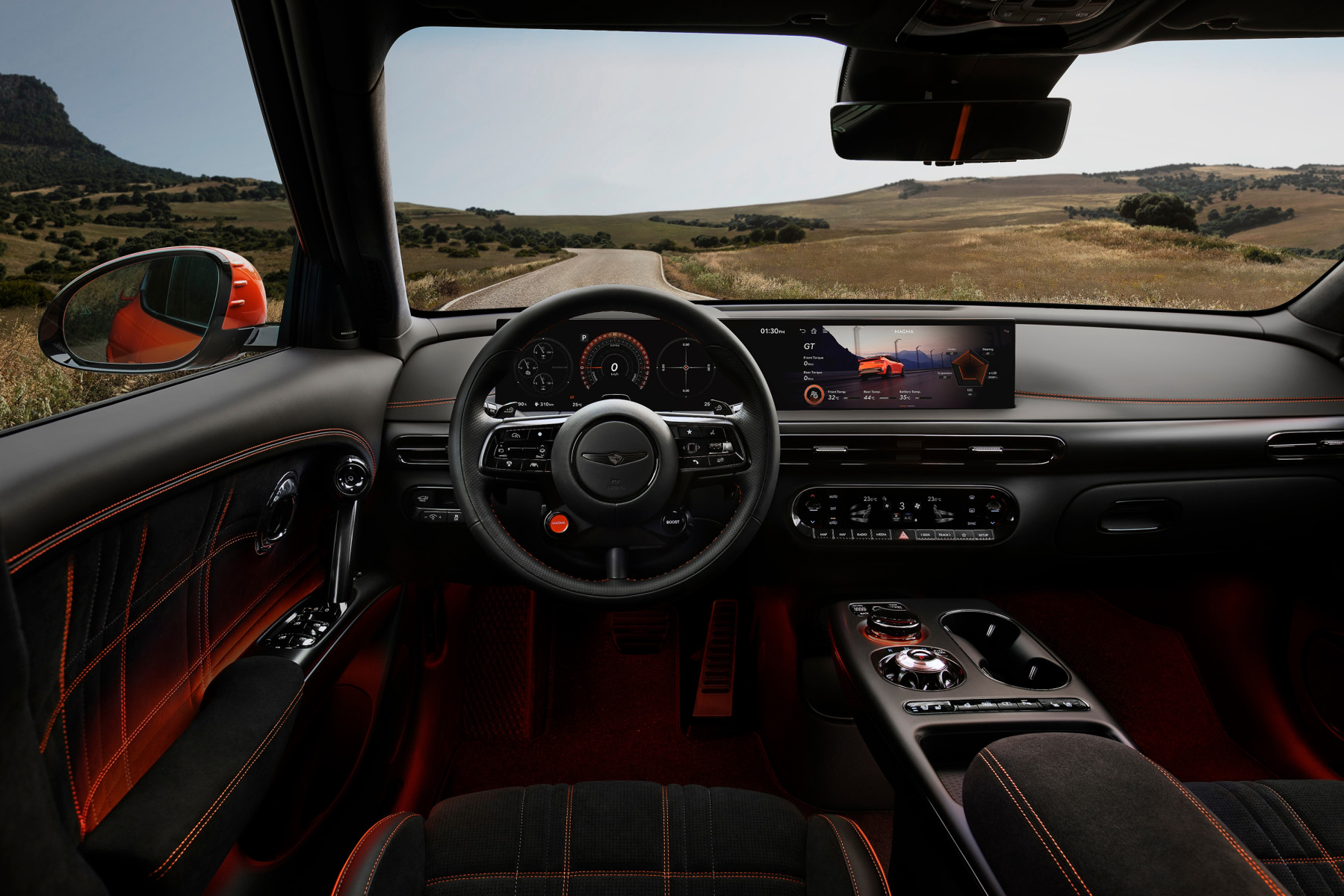 Genesis GV60 Magma tiene un interior tecnológico.