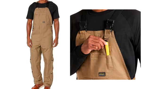 Overol o braga de trabajo Ariat tiene varios bolsillos para guardar cosas.