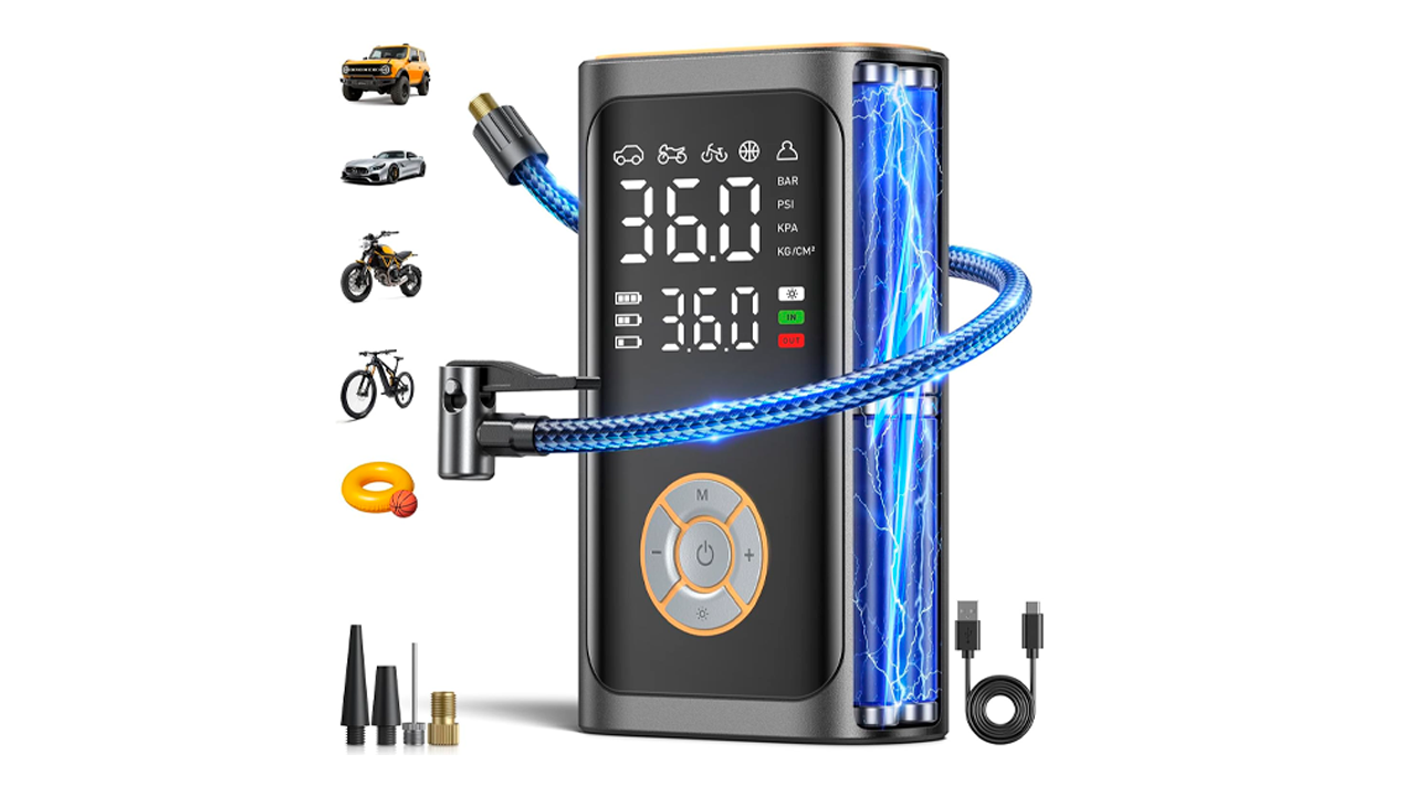 Compresor de aire portátil para inflar neumáticos Ripon tiene una buena presión de trabajo.