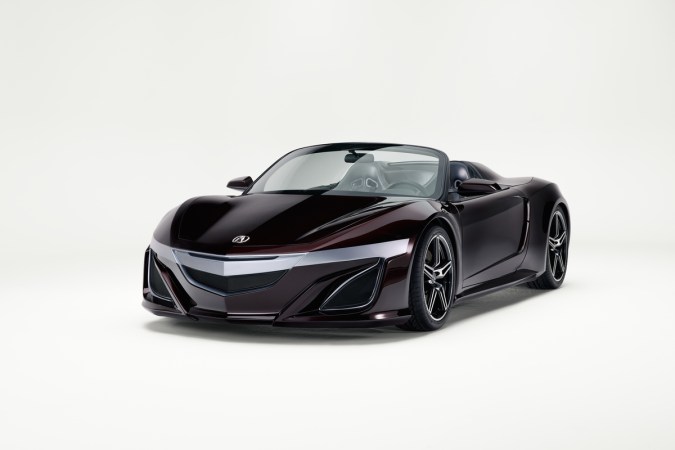 Acura NSX Roadster frontal 3/4, coche Iron Man Tony Stark subasta, prototipo descapotable exclusivo.