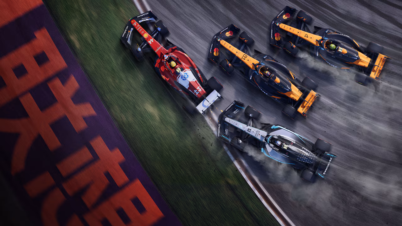 Carreras intensas de F1 25 en Shanghai con Ferrari, McLaren y Aston Martin, regalo videojuego ideal para apasionados.
