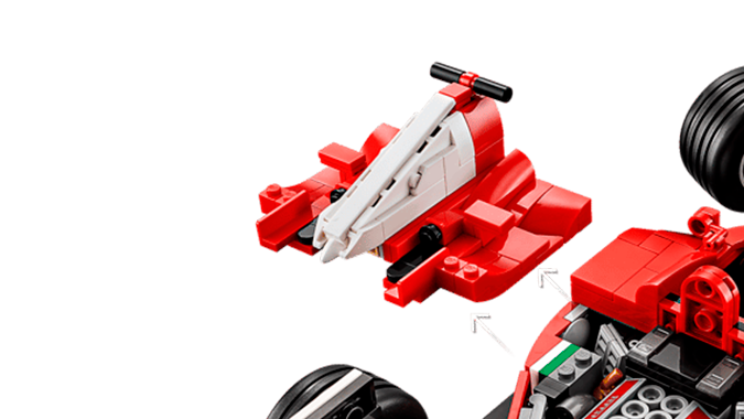 Lego Icons F1 F2004 tiene gran detalle en su motor.