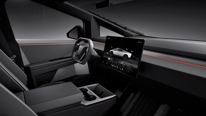 Tesla Cybertruck tiene un interior minimalista.