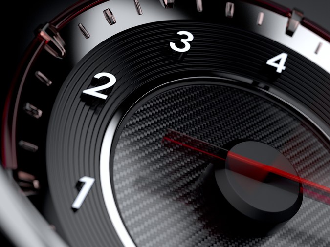 Ilustración 3d del tacómetro de coche. Concepto de alta velocidad