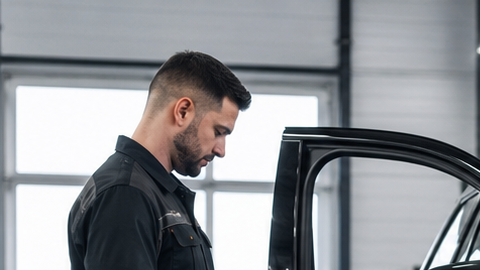 Jeep Grand Cherokee negro en un taller mecánico mientras un técnico revisa el vehículo con una tablet de diagnóstico por un recall de seguridad.