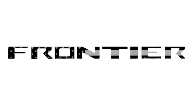 Logo Frontier en negro con diseño de bandera americana y gris metálico para Nissan Frontier.