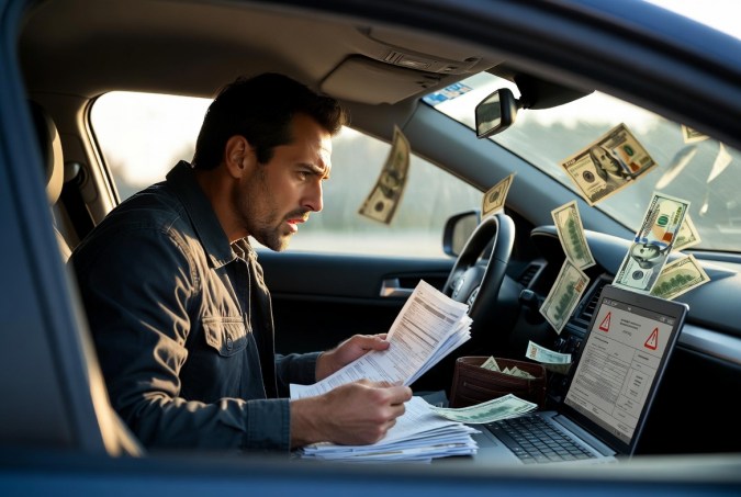 Hombre revisando póliza de seguro de auto en Estados Unidos para evitar pagar de más en su cobertura.