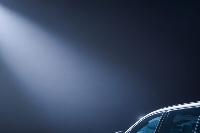 Lexus TZ 2027 SUV plateado de tres cuartos trasero con luces LED y ambiente de estudio dramático.