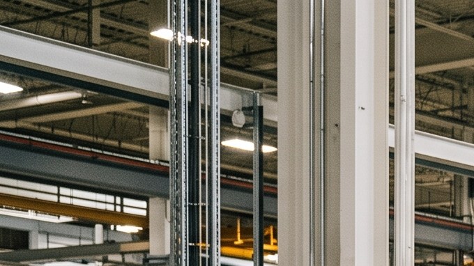 Trabajadores con cascos de EE.UU. ensamblan SUV eléctrico blanco en fábrica moderna con robots industriales.