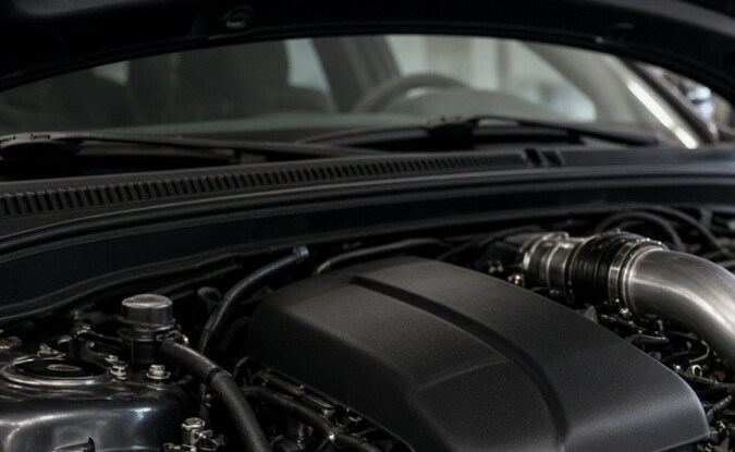 Motor de alto rendimiento abierto en un taller de tuning.