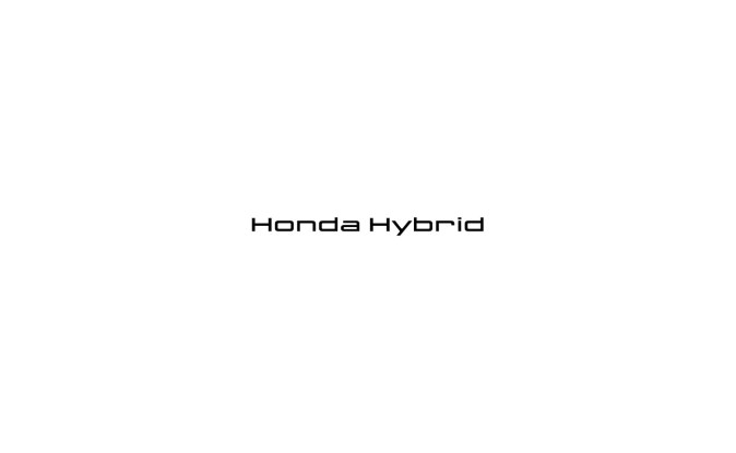 Logo tipográfico negro Honda Hybrid centrado sobre fondo blanco.