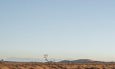 Kia EV6 gris circulando por una carretera del desierto, vista de frente y de lado.